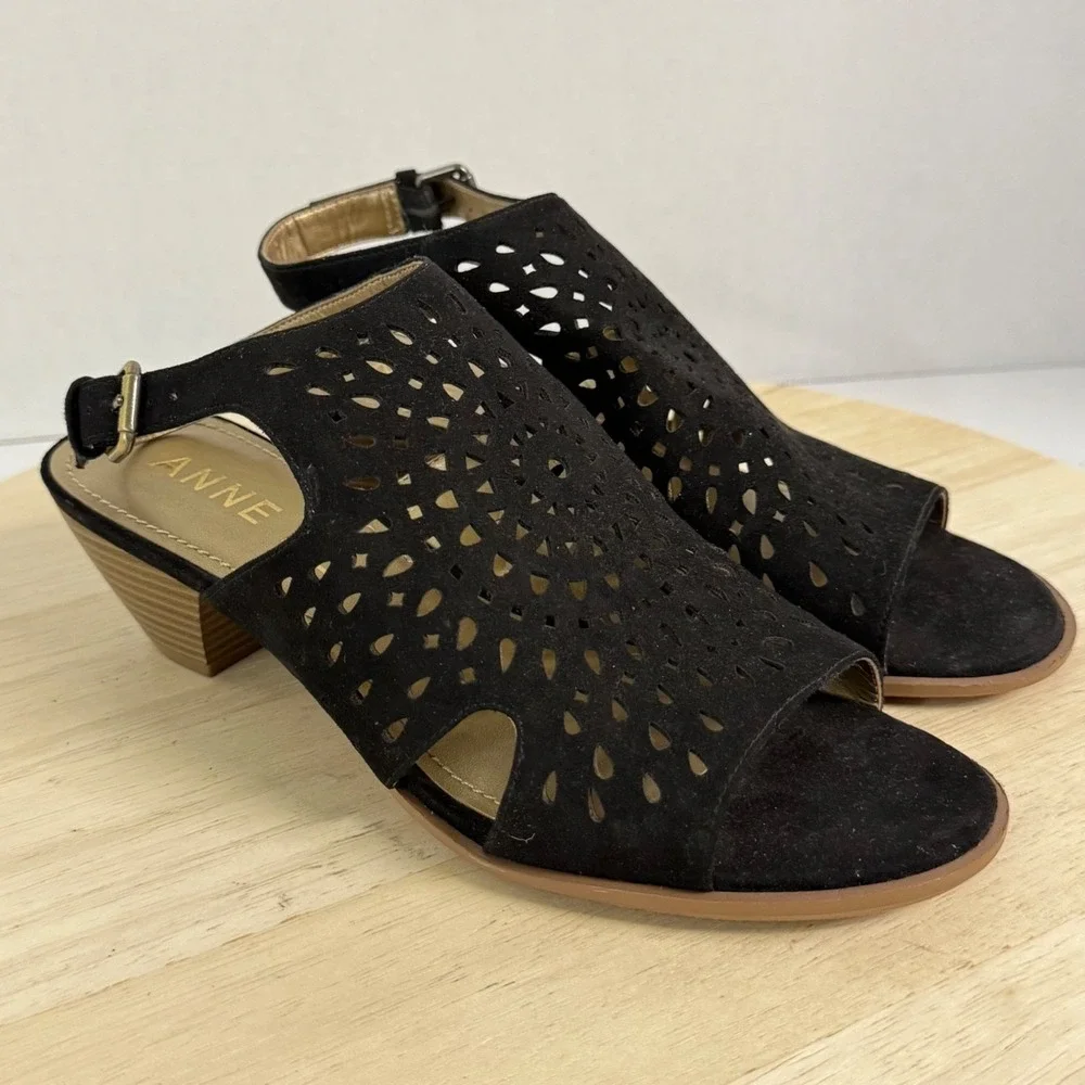 Anne Klein Women's Sandals Genevieve Black Ankle Strap Buckle Mint Heels Size 7M